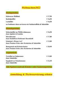 Mehr über den Artikel erfahren Speisekarte Weihnachten 2022