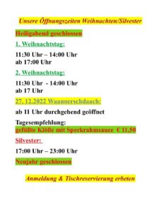 Mehr über den Artikel erfahren Unsere Öffnungszeiten Weihnachten und Silvester